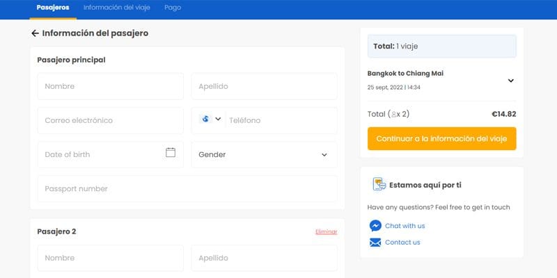 rellenar datos bookaway