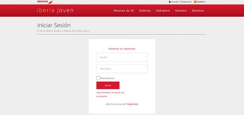 iniciar sesion iberia joven