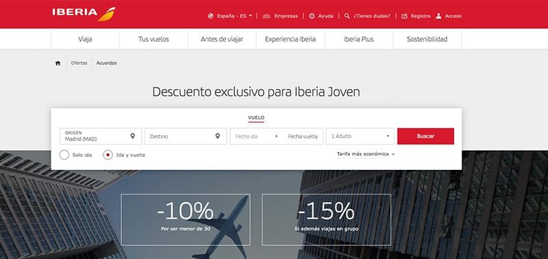 vuelo descuento iberia joven