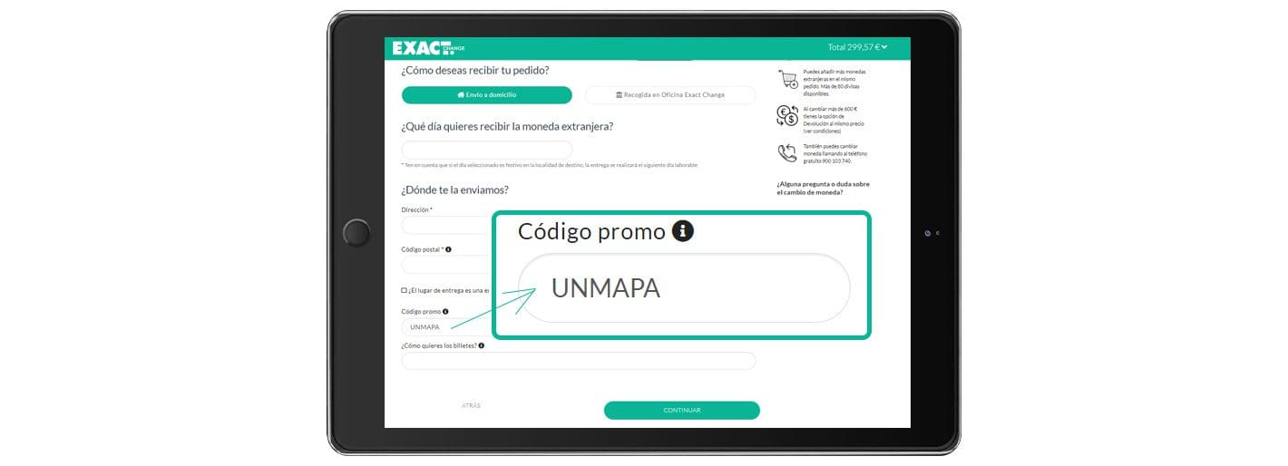 codigo promo exact change